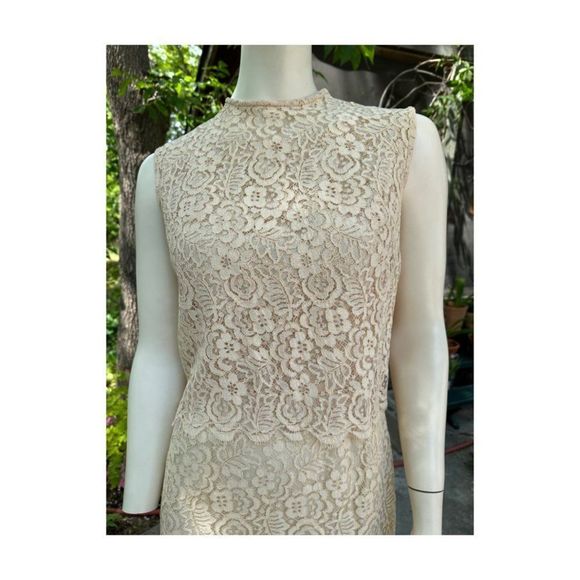 Vintage | 50s Lace Sheath Dress & Matching Sleeveless Jacket Ivory Pinup - Picture 3 of 16